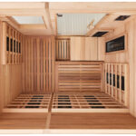 Moderne Infrarotkabine in einem stilvollen Wohnraum für optimale Entspannung.