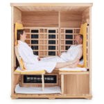 Menschen geniessen die entspannende Wärme in einer Infrarotkabine von Allwaspa.
